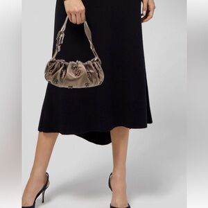 Mini Stuart‎ Weitzman Beige Leather Purse with Jewel Accent | Evening Bag |